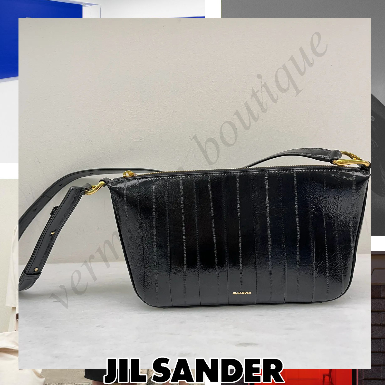 Jil Sander Fold ロゴ レザー ショルダーバッグ ブラック