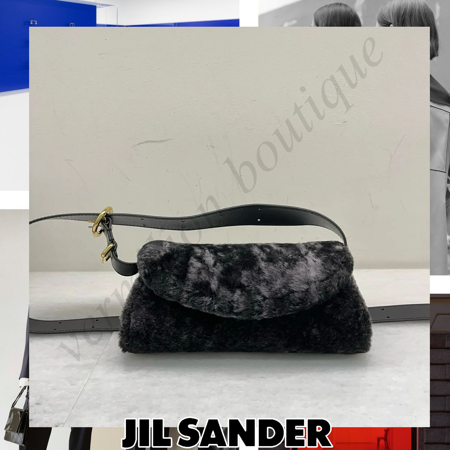 Jil Sander CANNOLO ファー レザー ショルダーバッグ ブラック