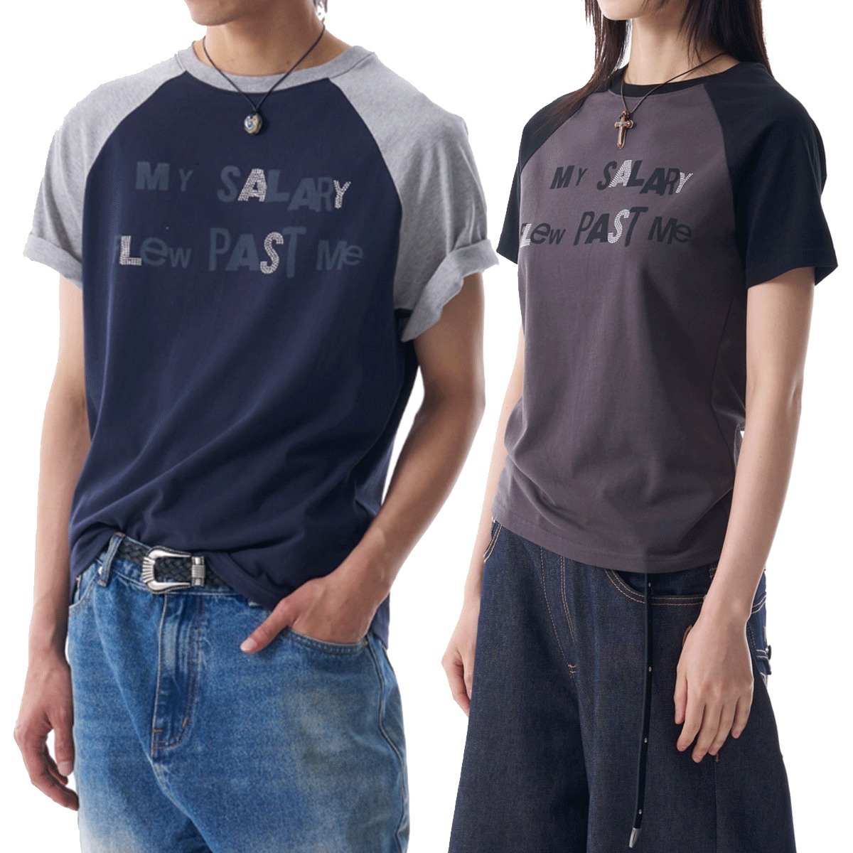 Tシャツ・カットソー AAKAM Rhinestone Graphic Raglan Half Top 5SH065