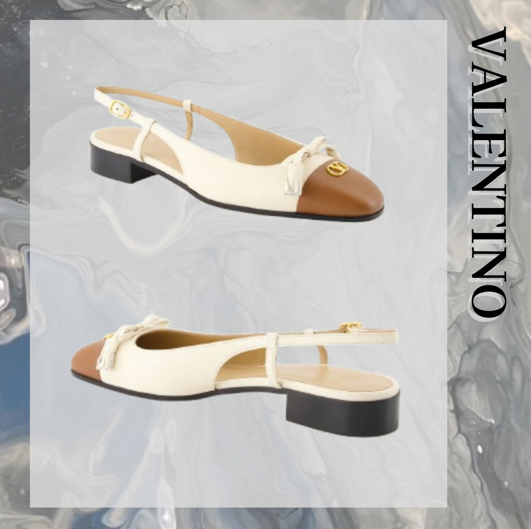 VALENTINO レザー ロゴ バレリーナ フラットシューズ