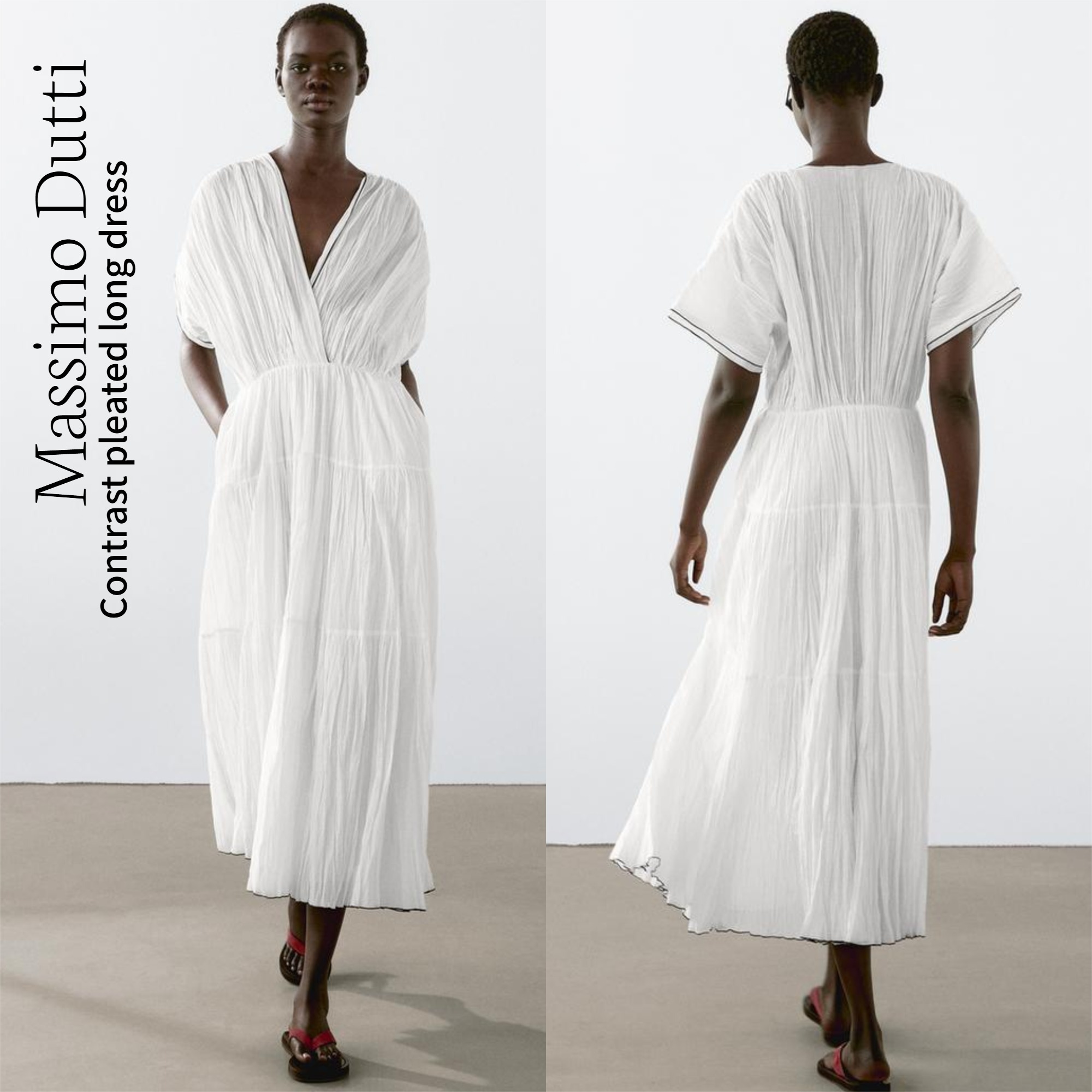 【Massimo Dutti】Contrast pleated long dress