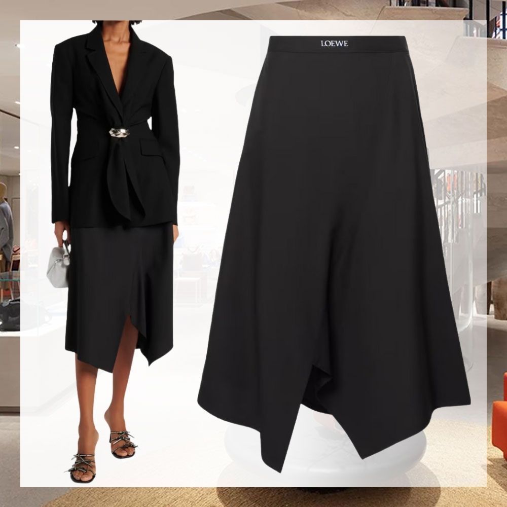 LOEWE Asymmetric wool midi skirt ウール ミディ スカート ロゴ