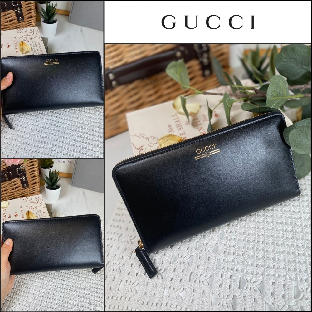 【GUCCI】VintageMiniLogo Leather ZipAround Long Wallet Black