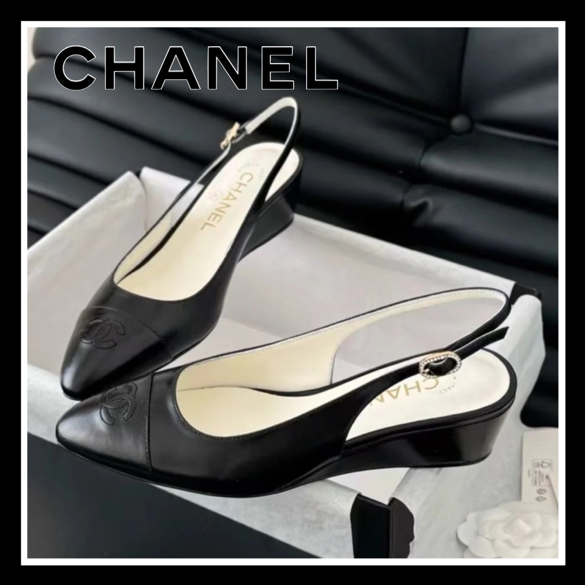 《上品シンプル》CHANEL 25P スリングバック シューズ ブラック