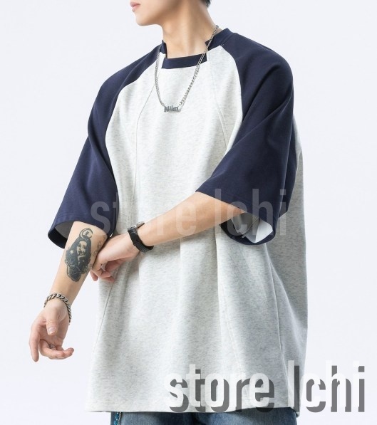 メンズ Tシャツ 配色 ラグランスリーブ ドロップショルダーa1198