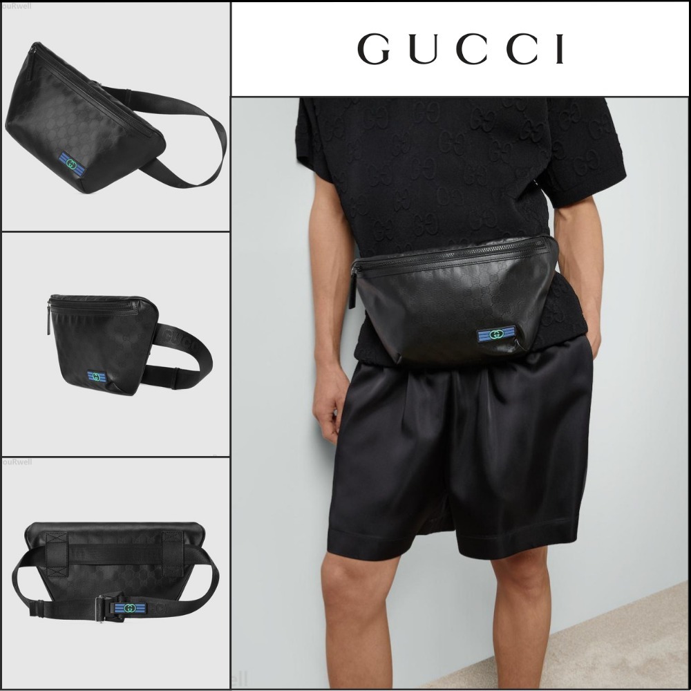 【GUCCI】GG Interlocking Patch Canvas Belt Bag Black