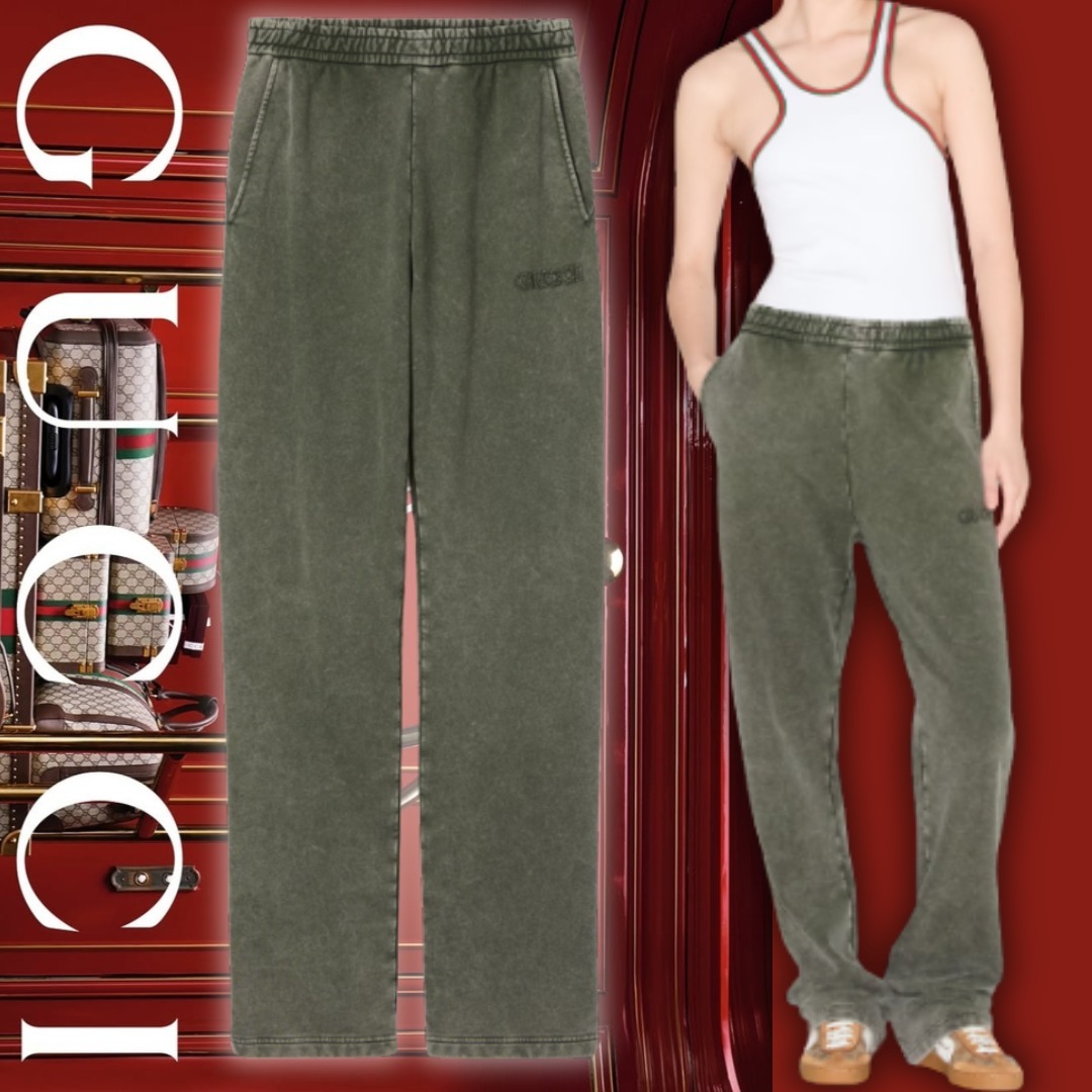 すぐ届く【GUCCI】エンブロイダリー コットン ジョギングパンツ