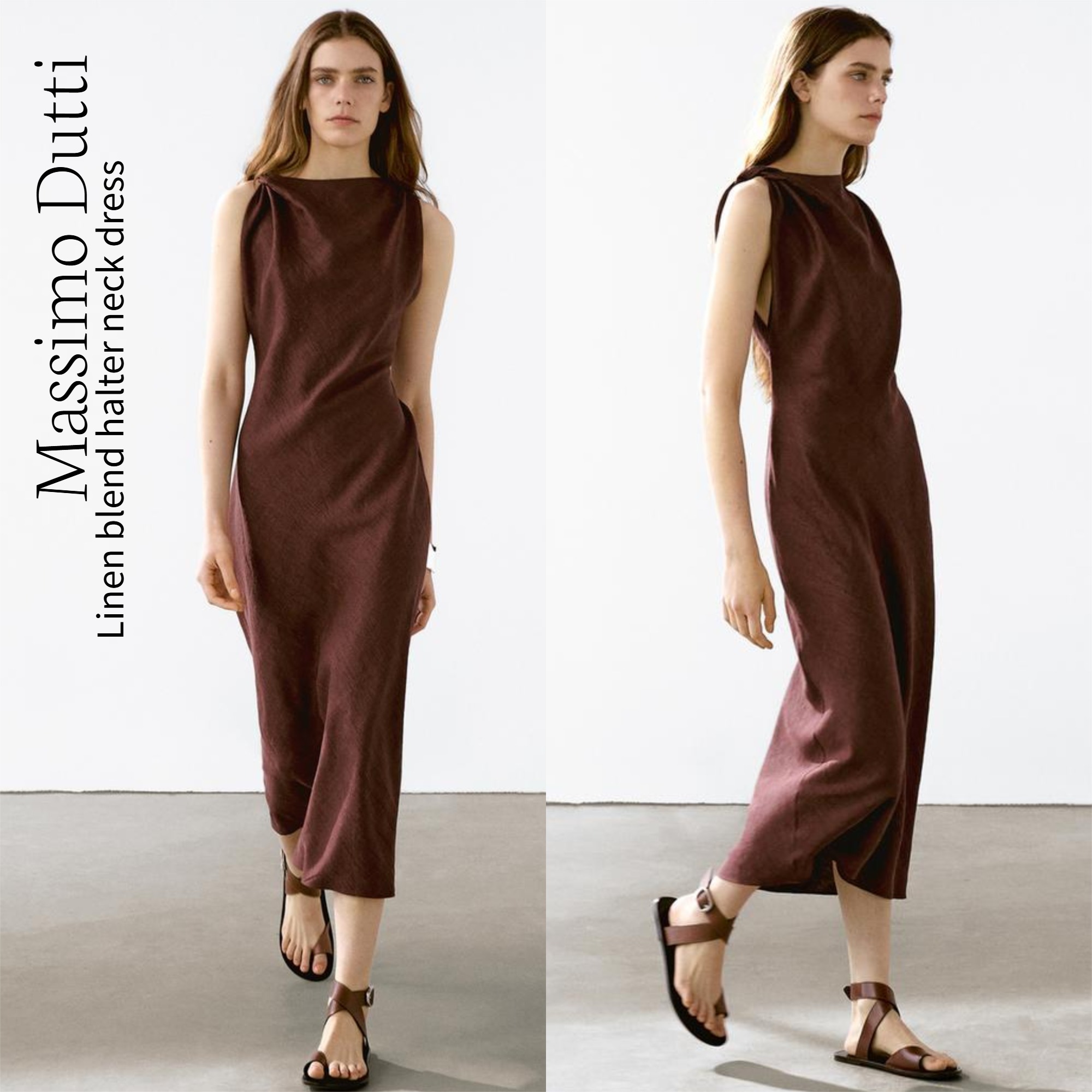 【Massimo Dutti】Linen blend halter neck dress