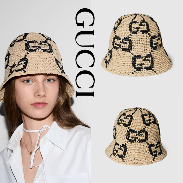 日本未入荷【GUCCI】GG バケットハット、ナチュラル＆ブラック