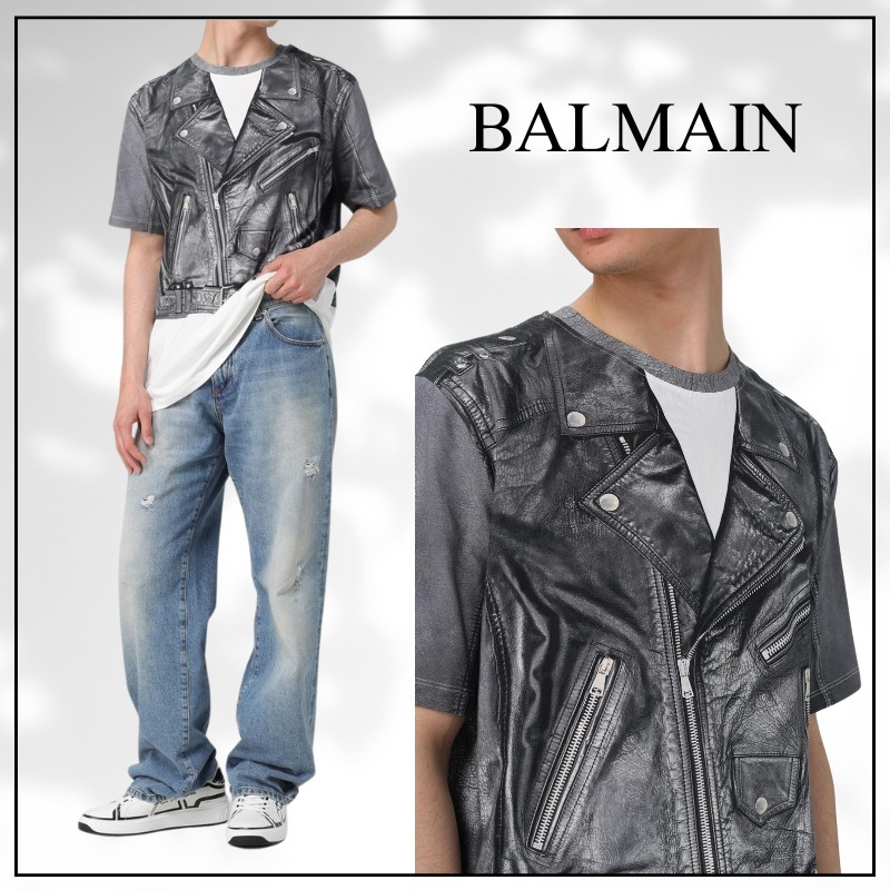 【BALMAIN】バイカージャケット トロンプルイユ プリントTシャツ