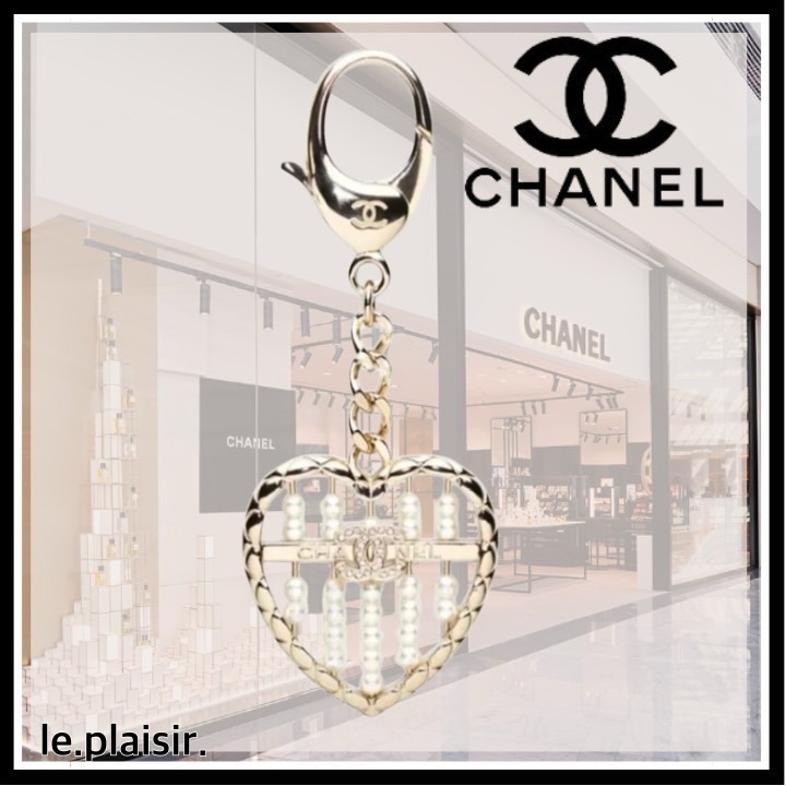 【可愛すぎるゴールドハート♪】CHANEL キーホルダー パール