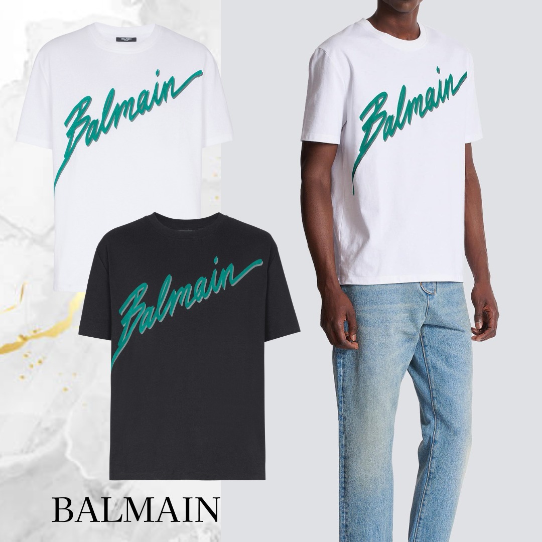 BALMAIN☆フロック加工Balmainレター入り Tシャツ