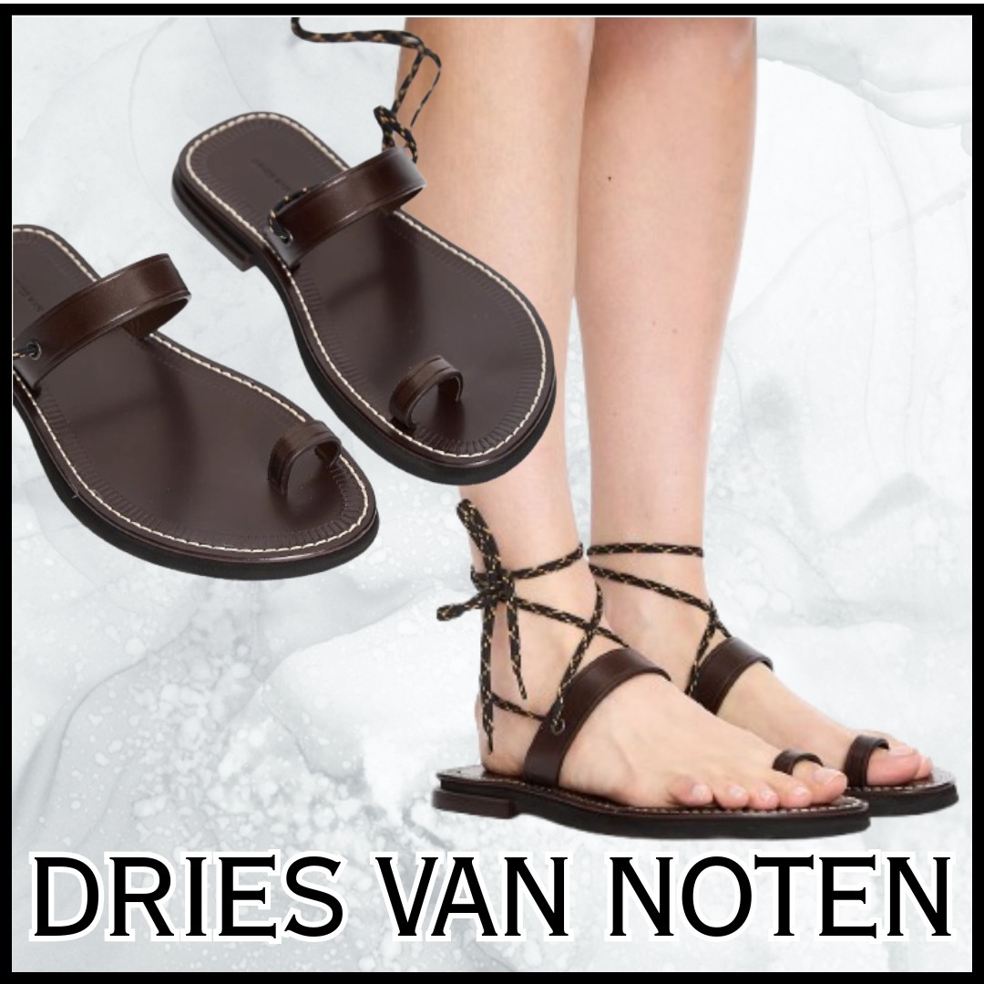 Dries Van Noten★レザーサンダル カーフ コットンレース ロゴ