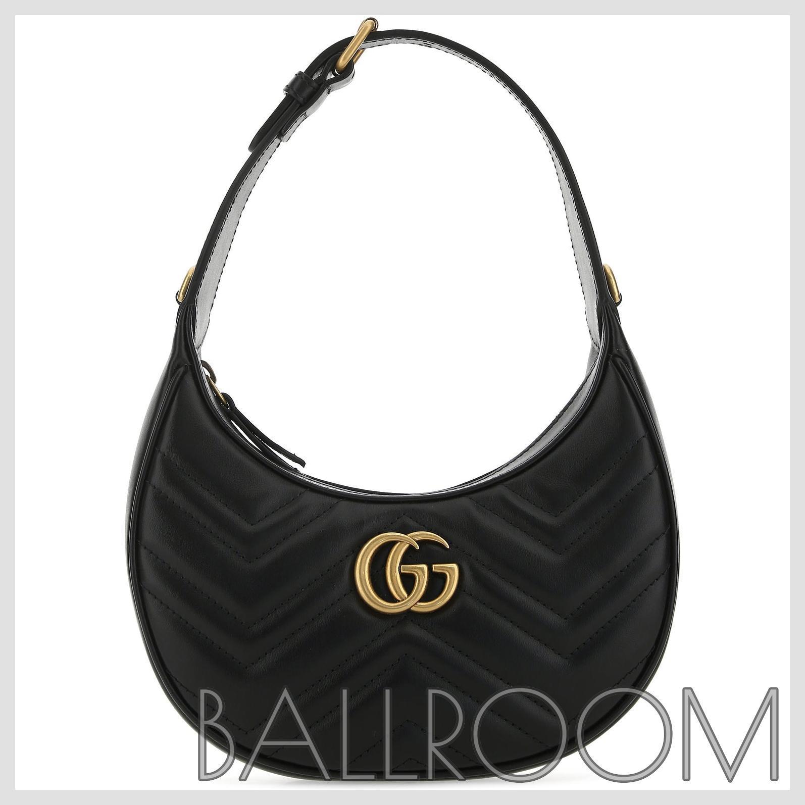 ハンドバッグ GUCCI BLACK LEATHER MINI GG MARMONT HANDBAG