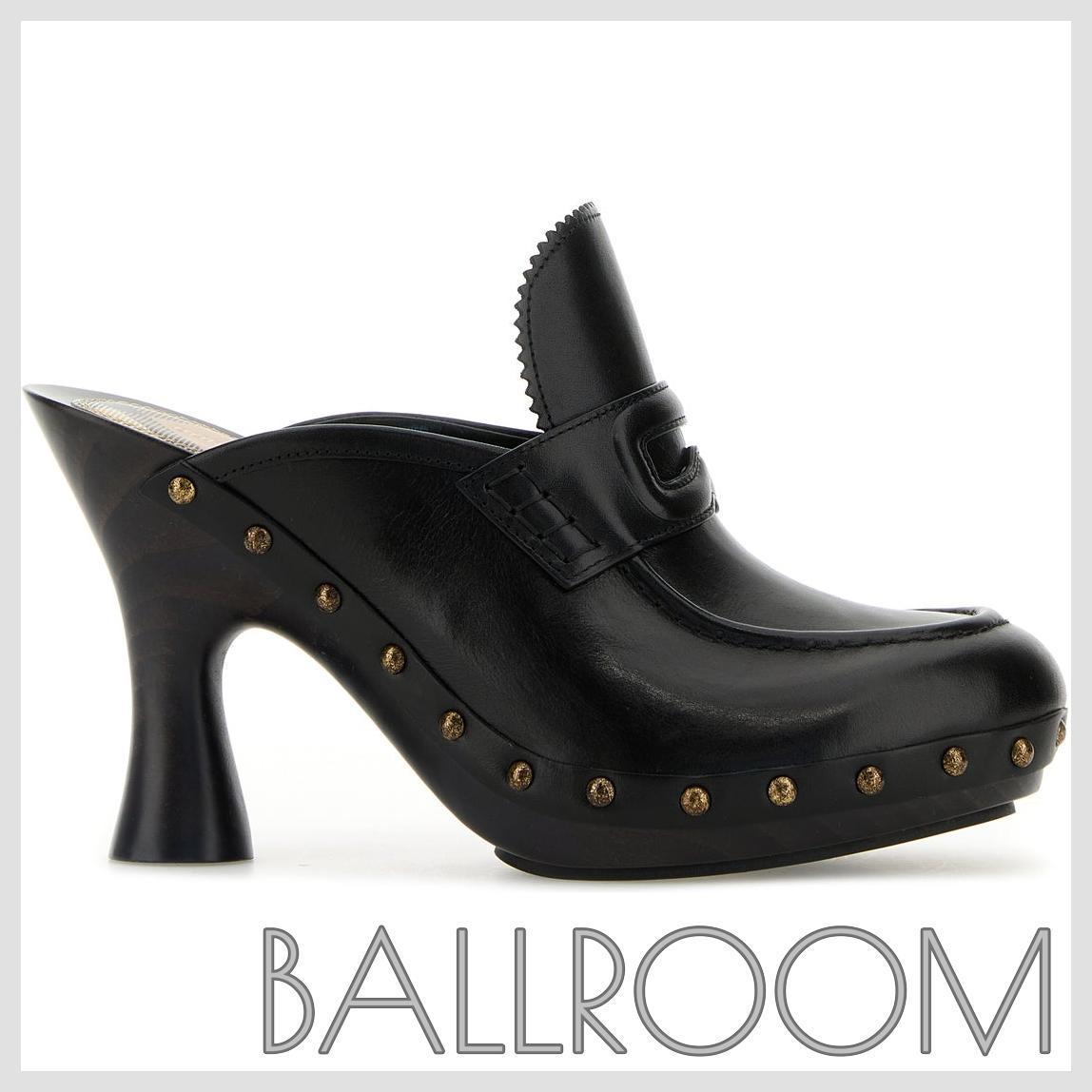 サンダル・ミュール BURBERRY BLACK LEATHER MULES