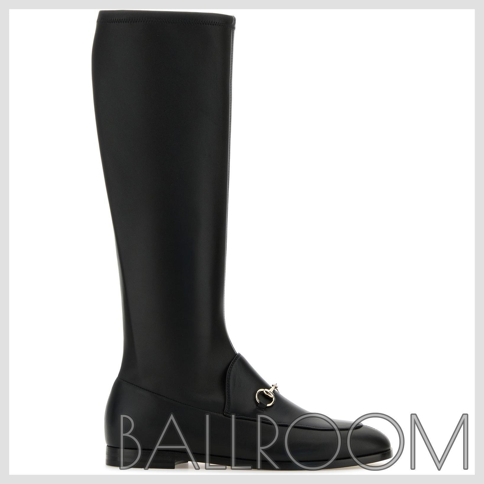 ブーツその他 GUCCI BLACK LEATHER JORDAAN BOOTS
