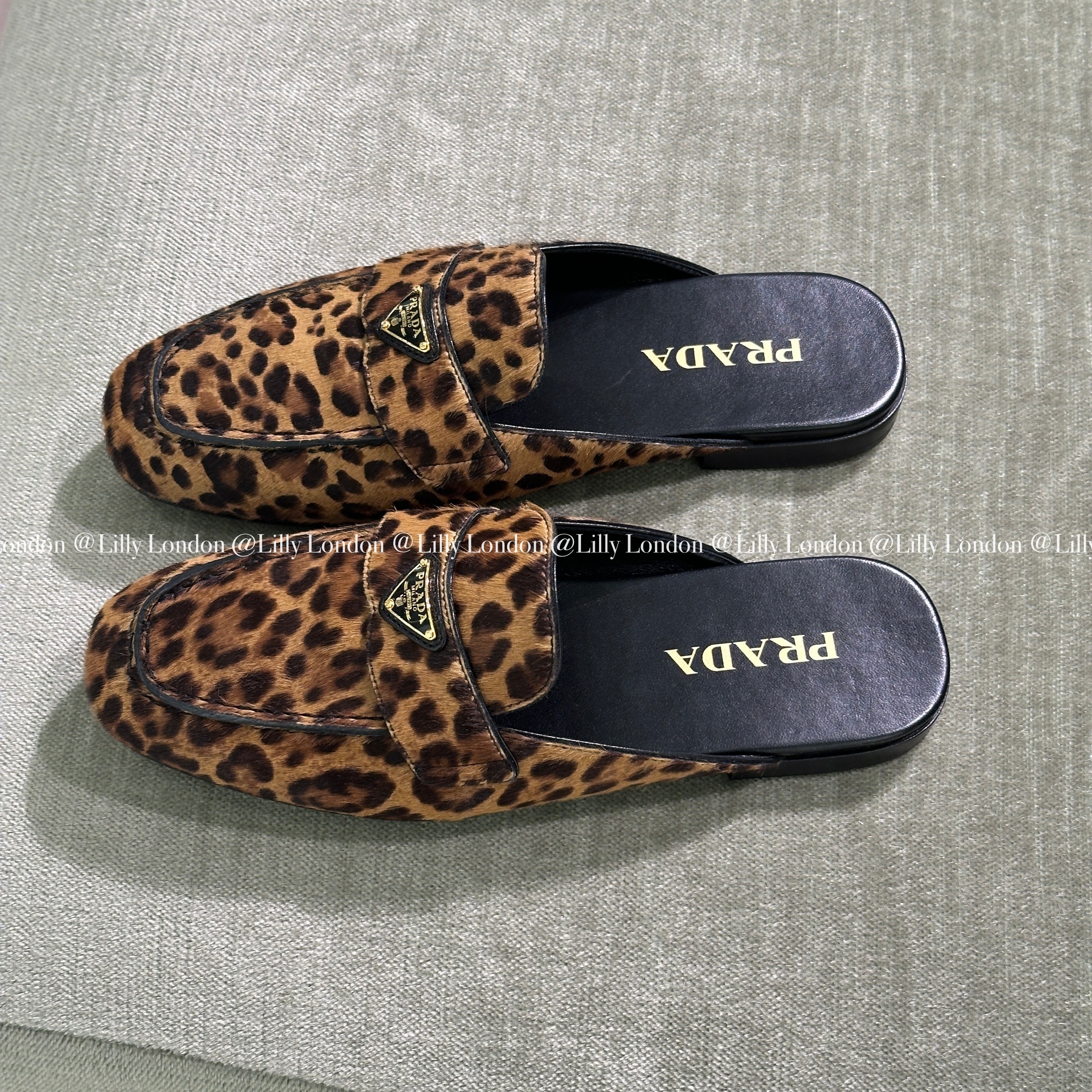 PRADA プラダ レオパードプリント レザー ミュール 1D766N