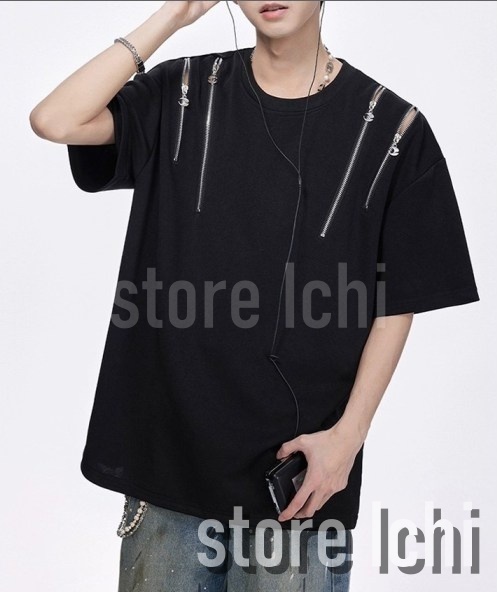 メンズ Tシャツ ジッパー 無地 ジップアップ クルーネック a1212