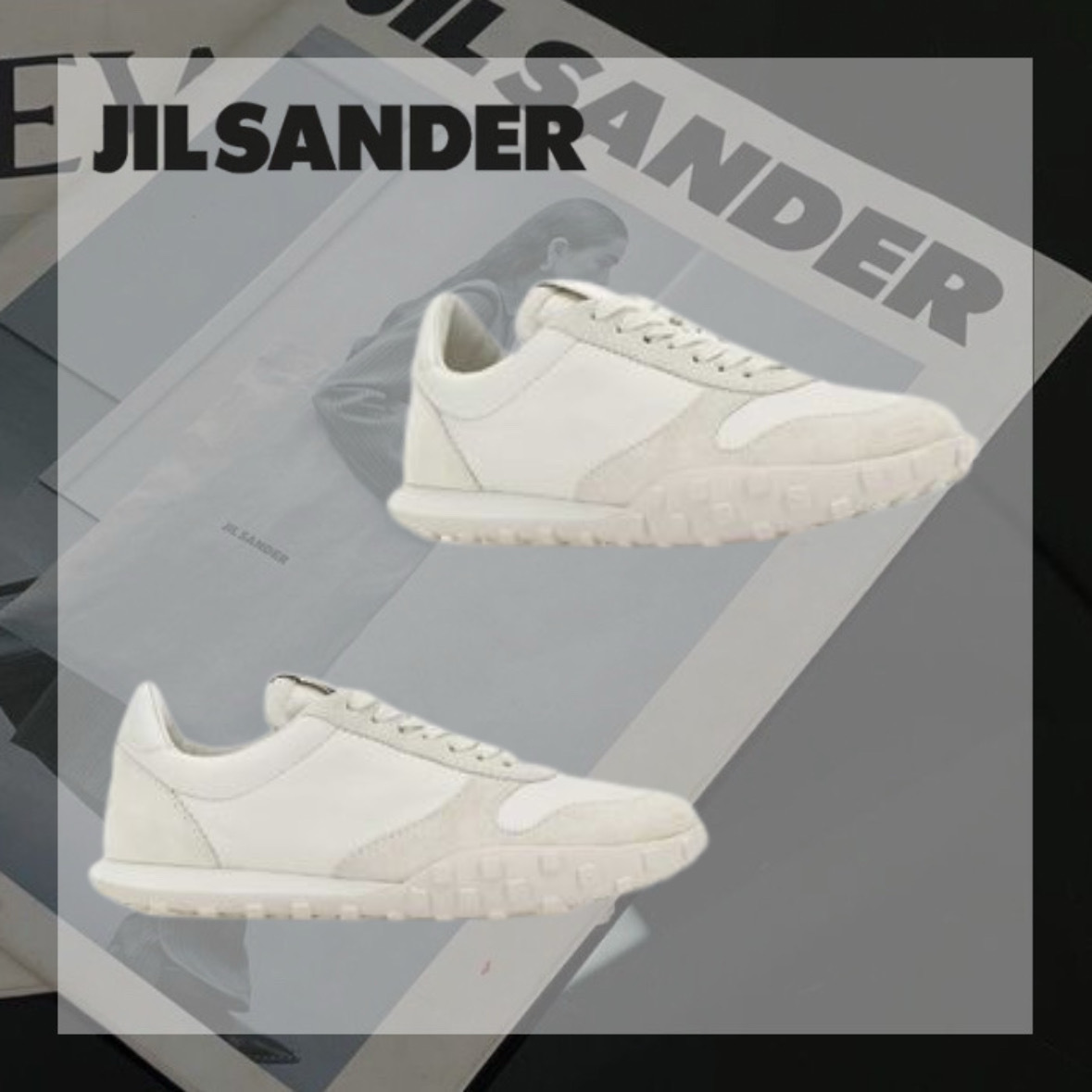 Jil Sander ホワイト レザー スエード ムーン スニーカー