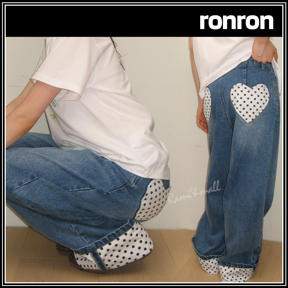 25SS新作デニム【RONRON】PATCH ROLL UP DENIM PANTS WHITE DOT