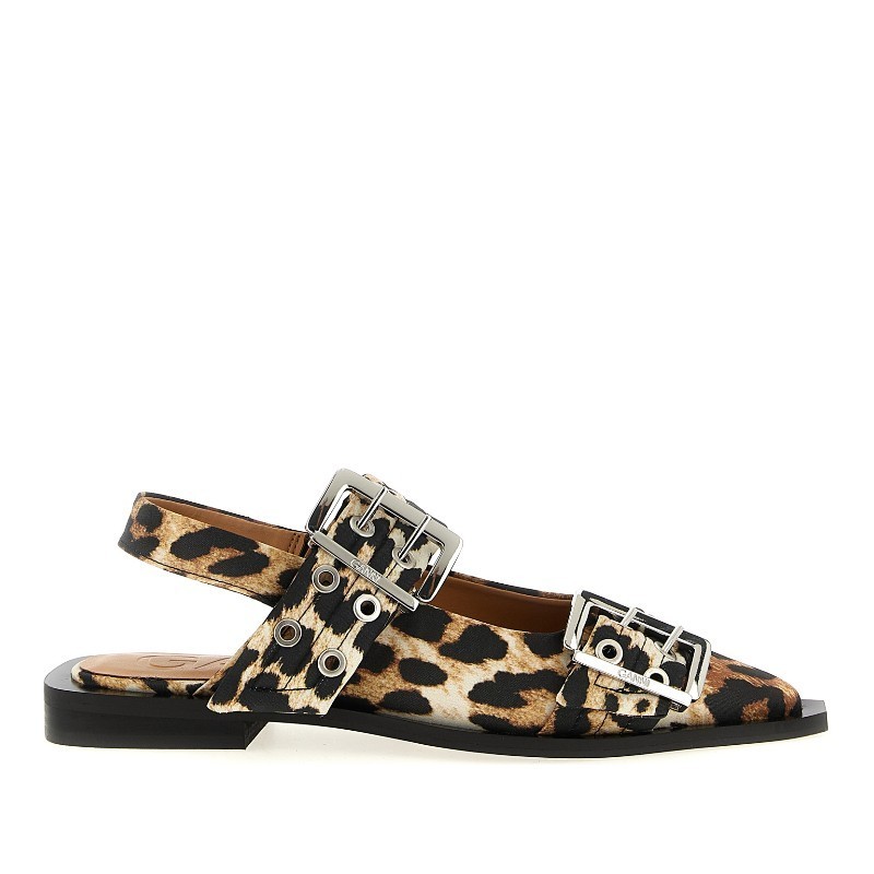 サンダル・ミュール Ganni 'Leopard Satin Feminine Buckle' slingback (S2947 943)