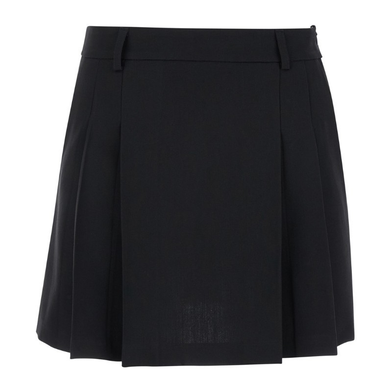 ミニスカート PLAIN Black Pleated Miniskirt in Fabric Woman