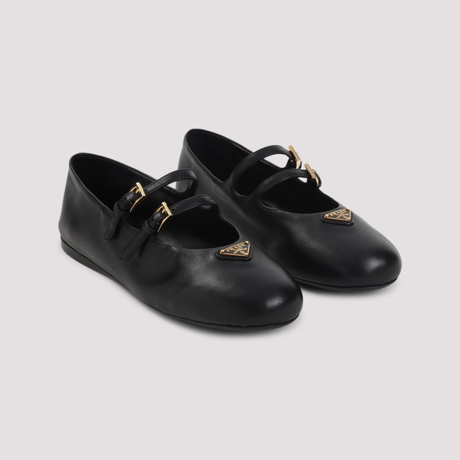 PRADA ブラックラムレザーバレリーナ