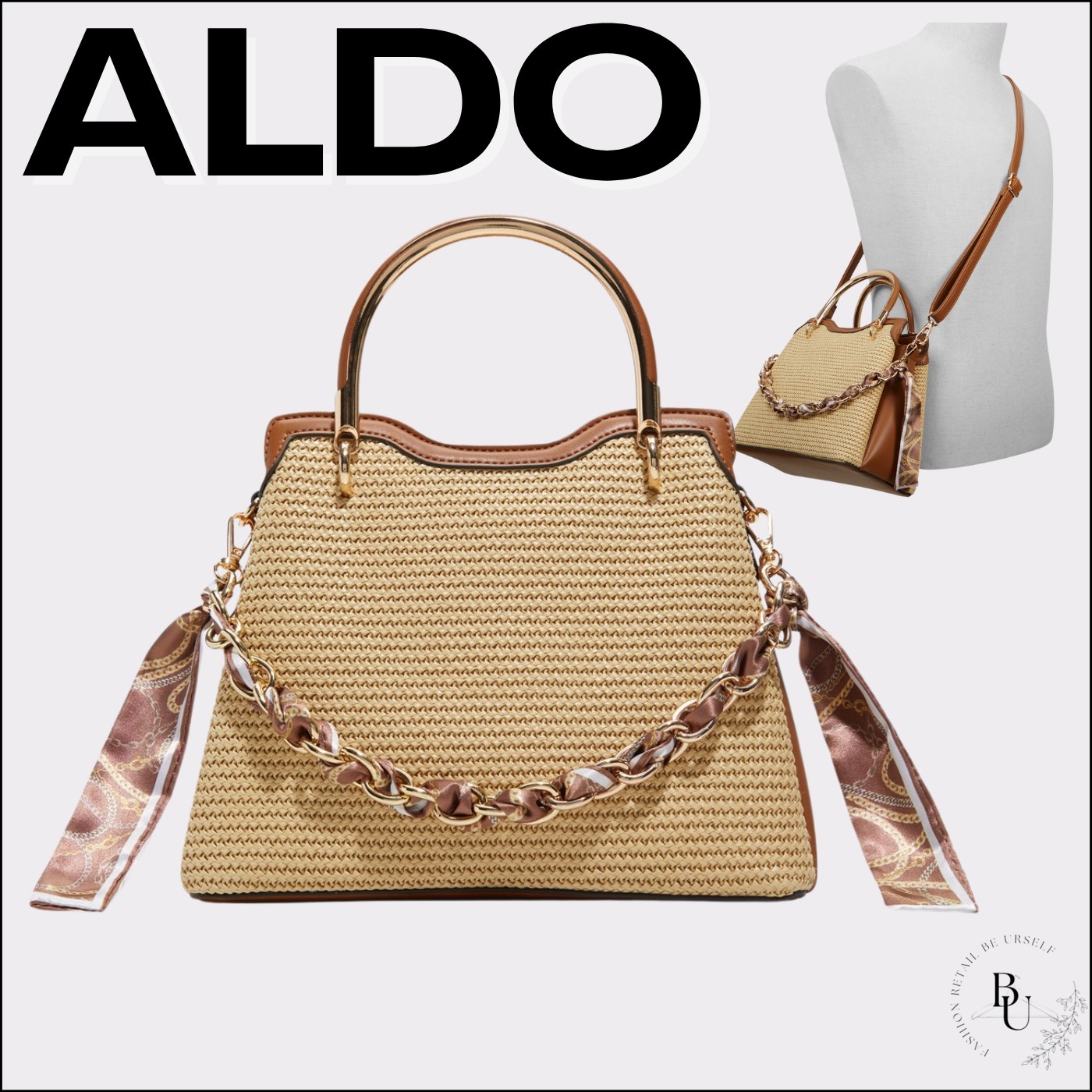 ナチュラル【ALDO】編み込み サッチェルバッグ
