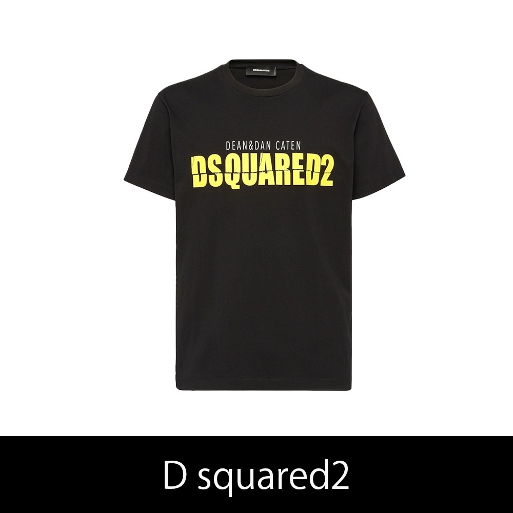 D squared2★イエロー スプリットプリント ロゴ Tシャツ★送関込