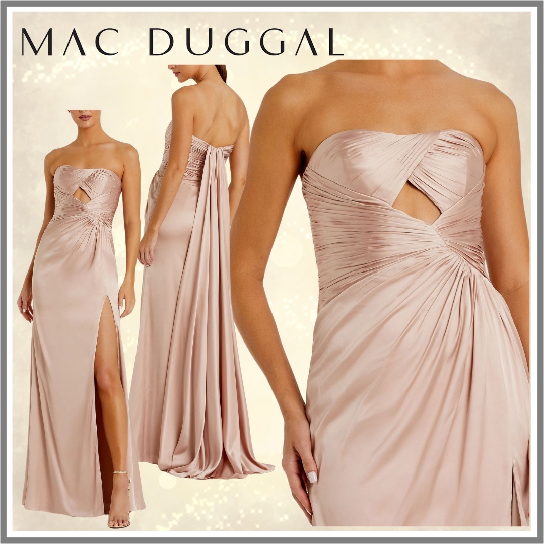 【Mac Duggal】ピンクのストラップレスシャルムーズラップガウン
