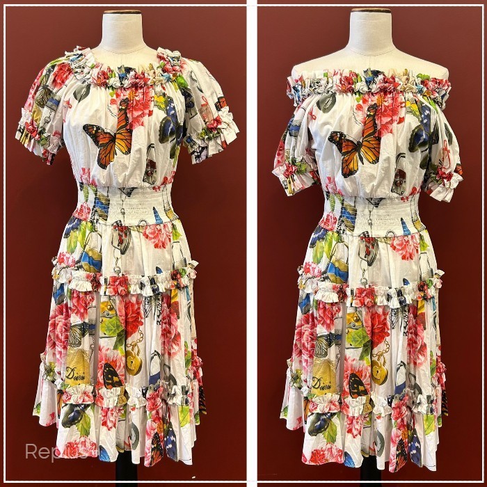 【Dolce&Gabbana】フローラル＆バタフライ柄 コットンワンピース