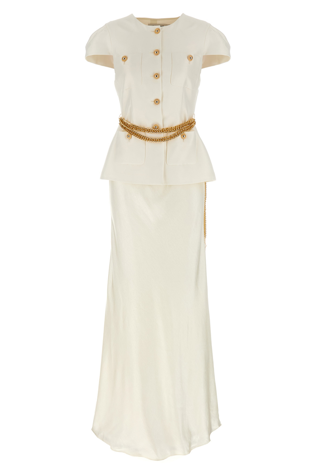 【関税込み】Cream Taffeta Chain Belt Maxi' dress