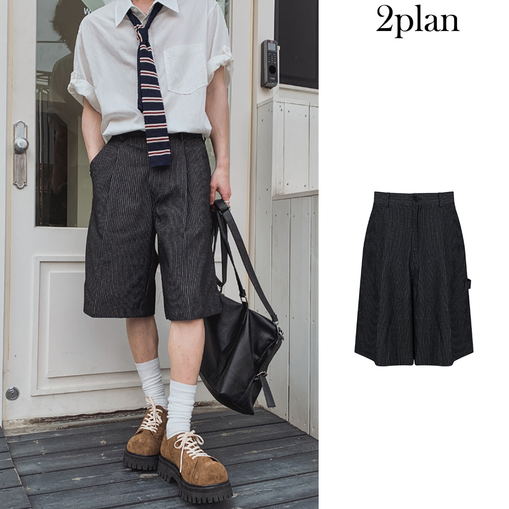 【2plan】Rudd Pin Stripe Bermuda Denim Pants