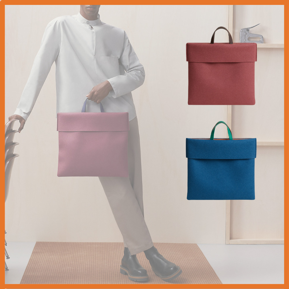 《HERMES》上品なレザー×フェルトバッグ◎ La main dans le sac