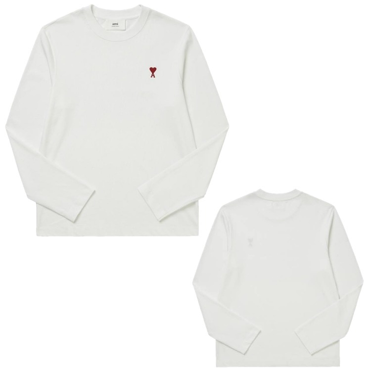 AMI☆胸元 ハートロゴ ロンT 長袖 Tシャツ UNISEX L WHITE