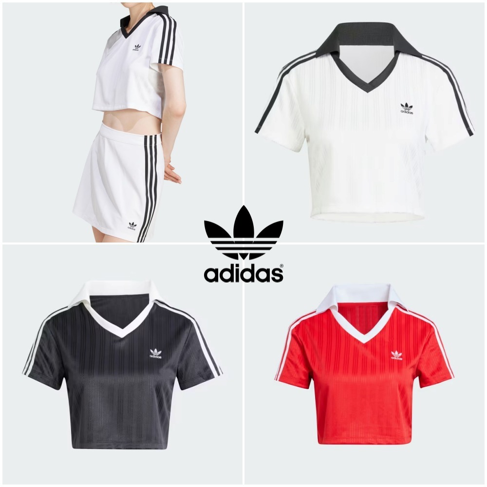 ● adidas ● ジャカード Vネック クロップ ポロシャツ