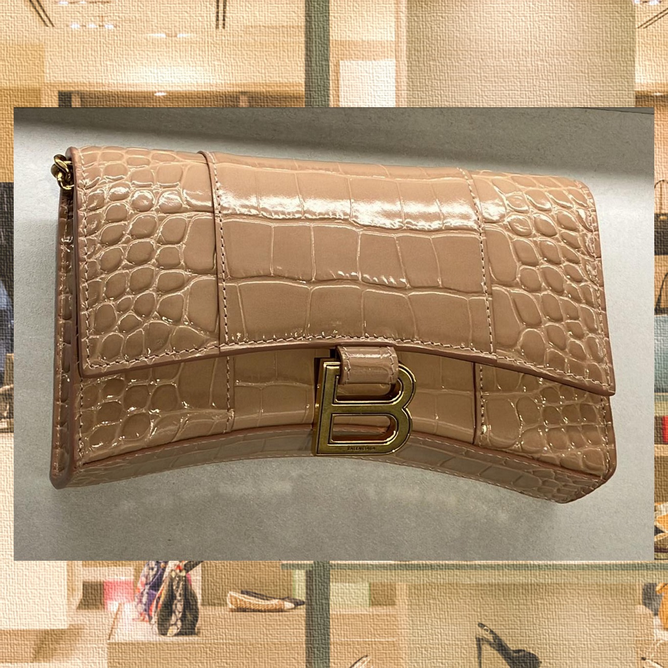 直営店☆BALENCIAGA☆ HOURGLASS クロコ調 ウォレットバッグ