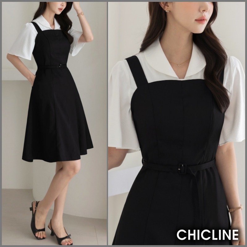 ★ChicLine★ ルミエール ノースリーブ ベルトワンピース