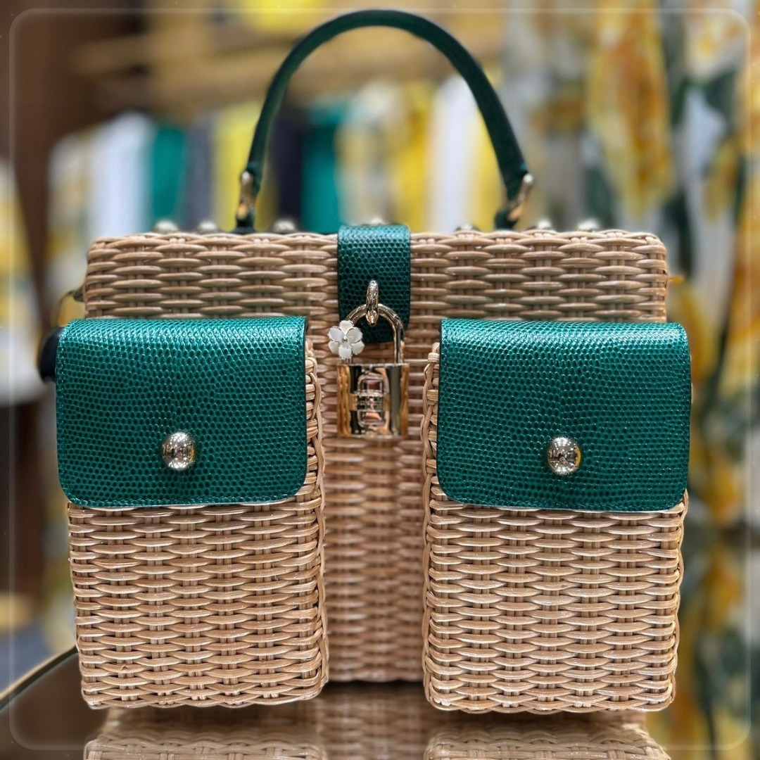 【DOLCE&GABBANA】レザートリム ラタンハンドバッグ かごバッグ