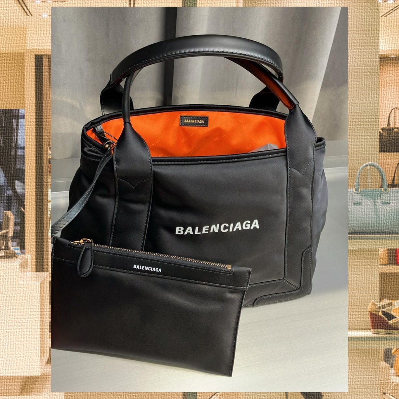 直営店☆BALENCIAGA☆ NAVY CABAS S ナイロン トートバッグ