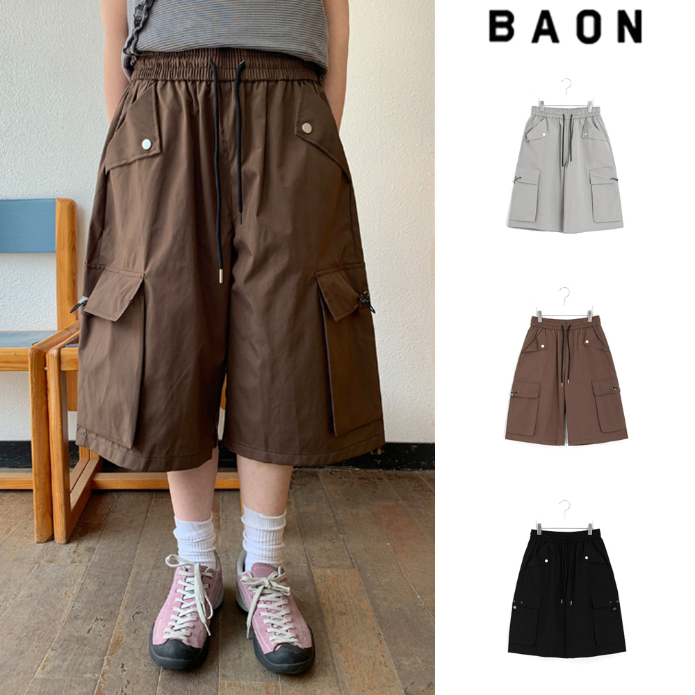 【BAON】[unisex] Mugenz Nylon Banding Cargo Bermuda Pants