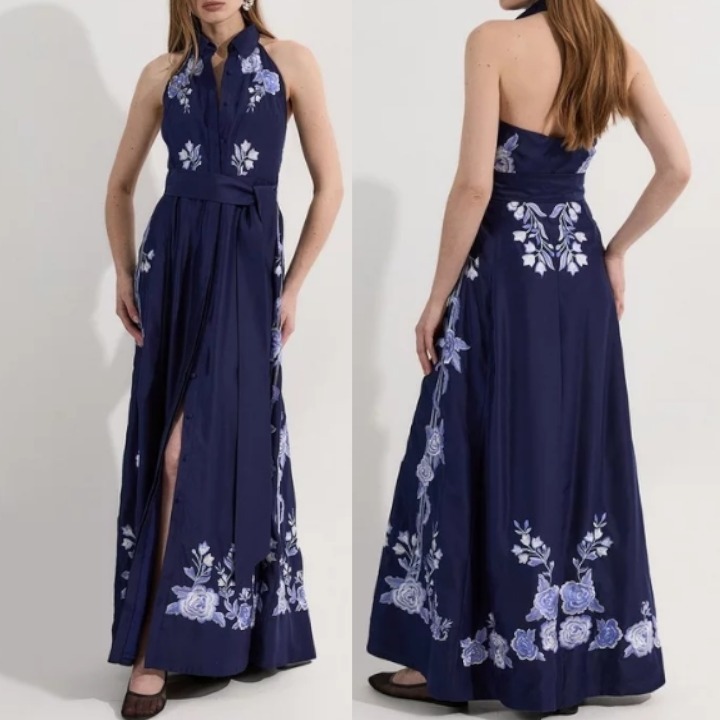 安心追跡【KAREN MILLEN】ローズ コットン ホルターミディドレス