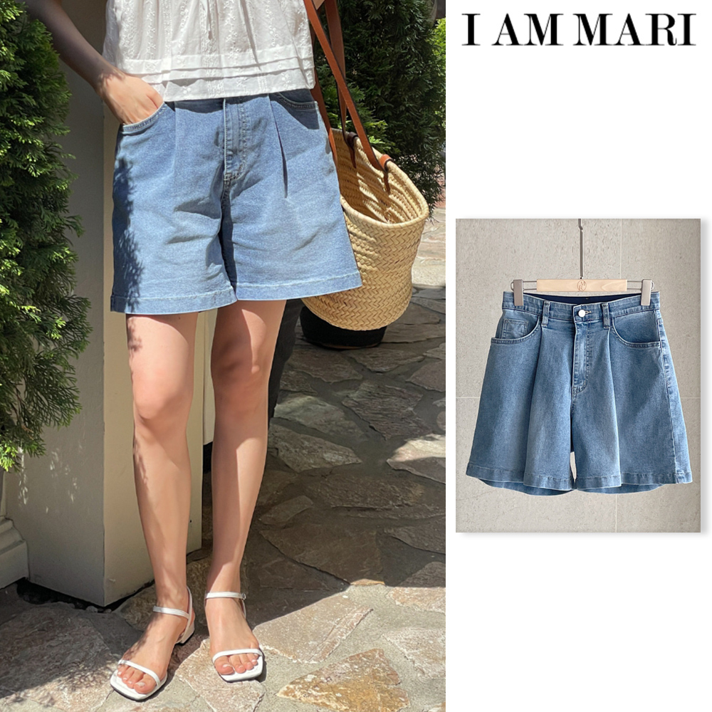 【I AM MARI】Emma Pintuck Banding Denim Half Pants