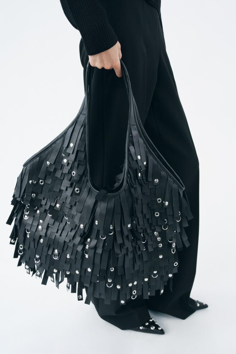 [ZARA]レザーフリンジマキシショッパートート XL