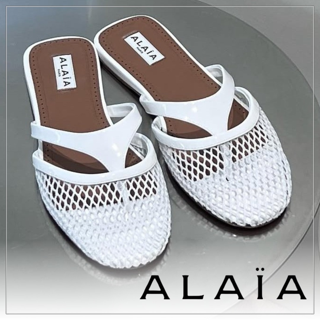 【入手困難】ALAIA◆メッシュ×レザー フラット トングサンダル