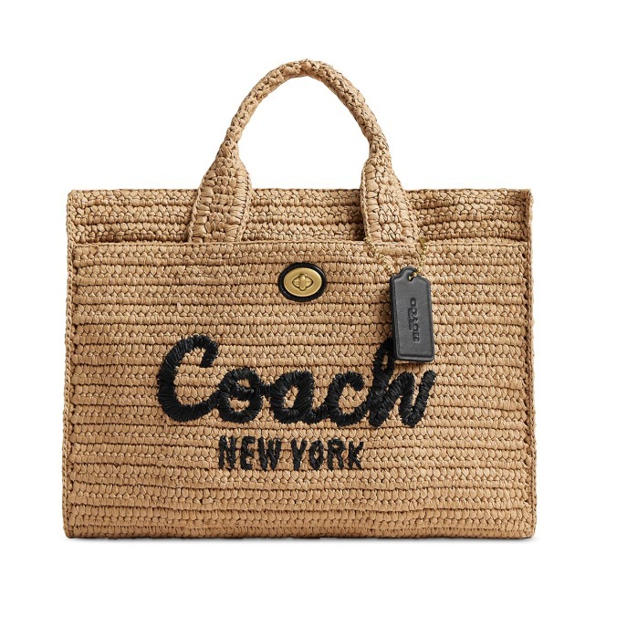 【COACH】Cargo Embroidered Logo Straw Tote Bag