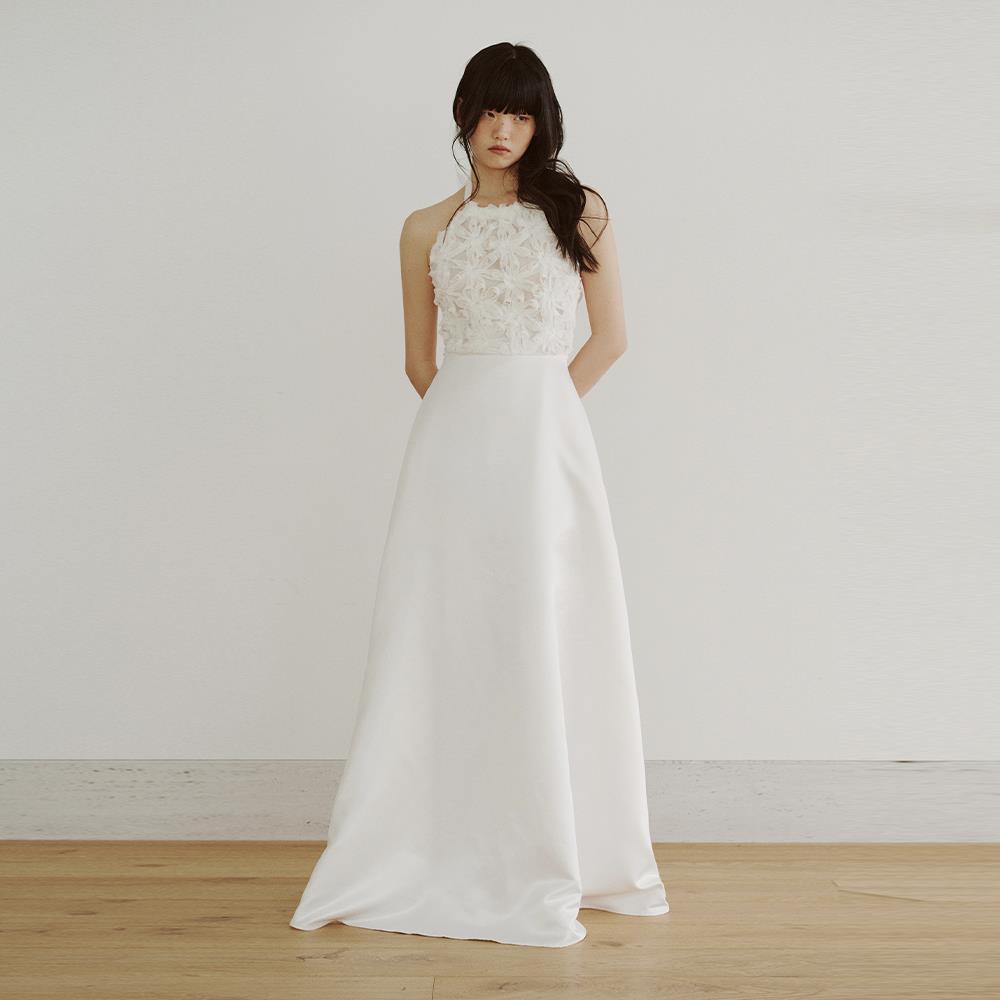 ★GANISONG★ Bridal Fluffy Rose Halterneck Dress_white
