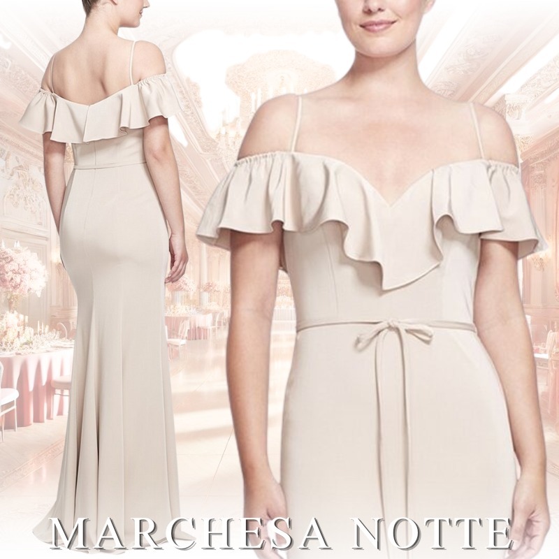 MARCHESA NOTTE ラッフルオフショルダー ガウン