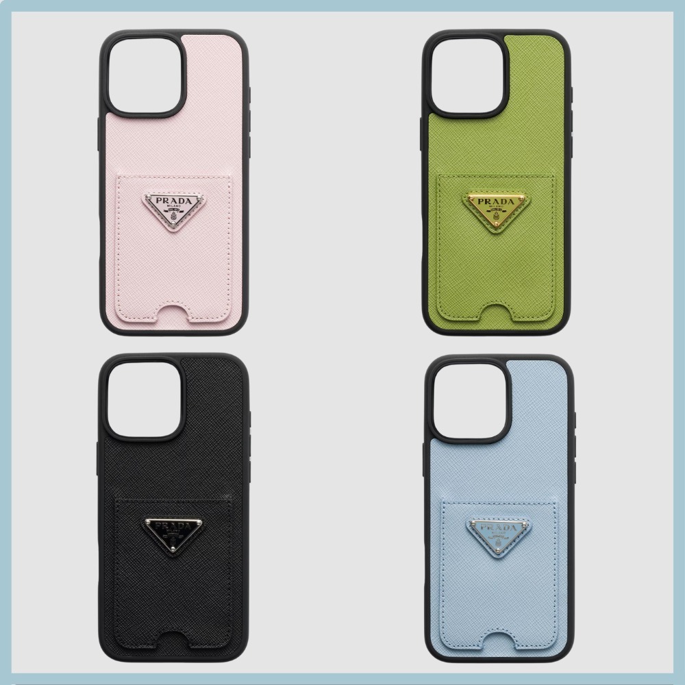 《PRADA》ロゴ付き♪ サフィアーノレザー iPhone 16用ケース