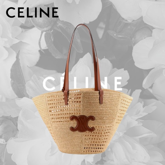 CELINE♡ ミディアム ラフィアパッチワーク＆レザーバッグ